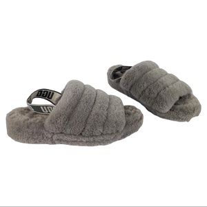 UGG Fluff Yeah Platform Slide Slipper Grey Sheepskin Sz 9